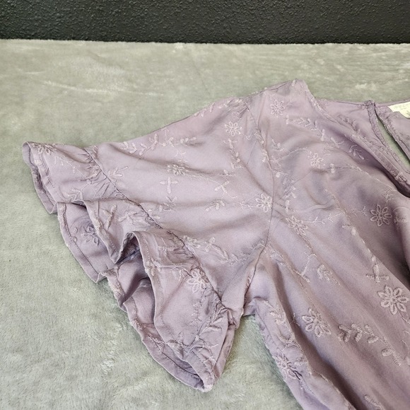 Festi Plus Size 2X Purple Short Sleeve Tie Front Romper w/ Embroidery - Picture 5 of 8